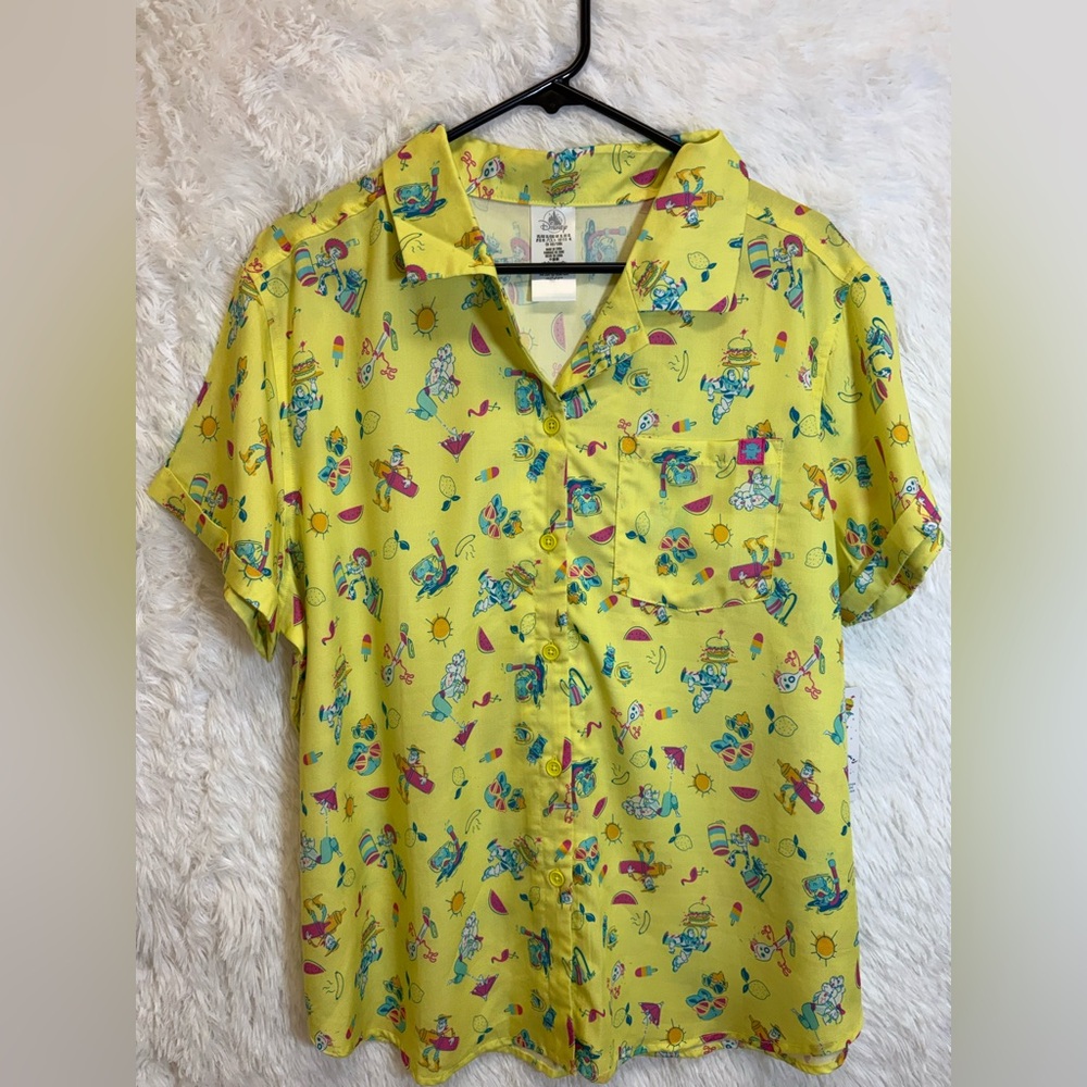 NWT | Toy Story Summer Splash Women’s Button Front Shirt | XL | Bright Yellow